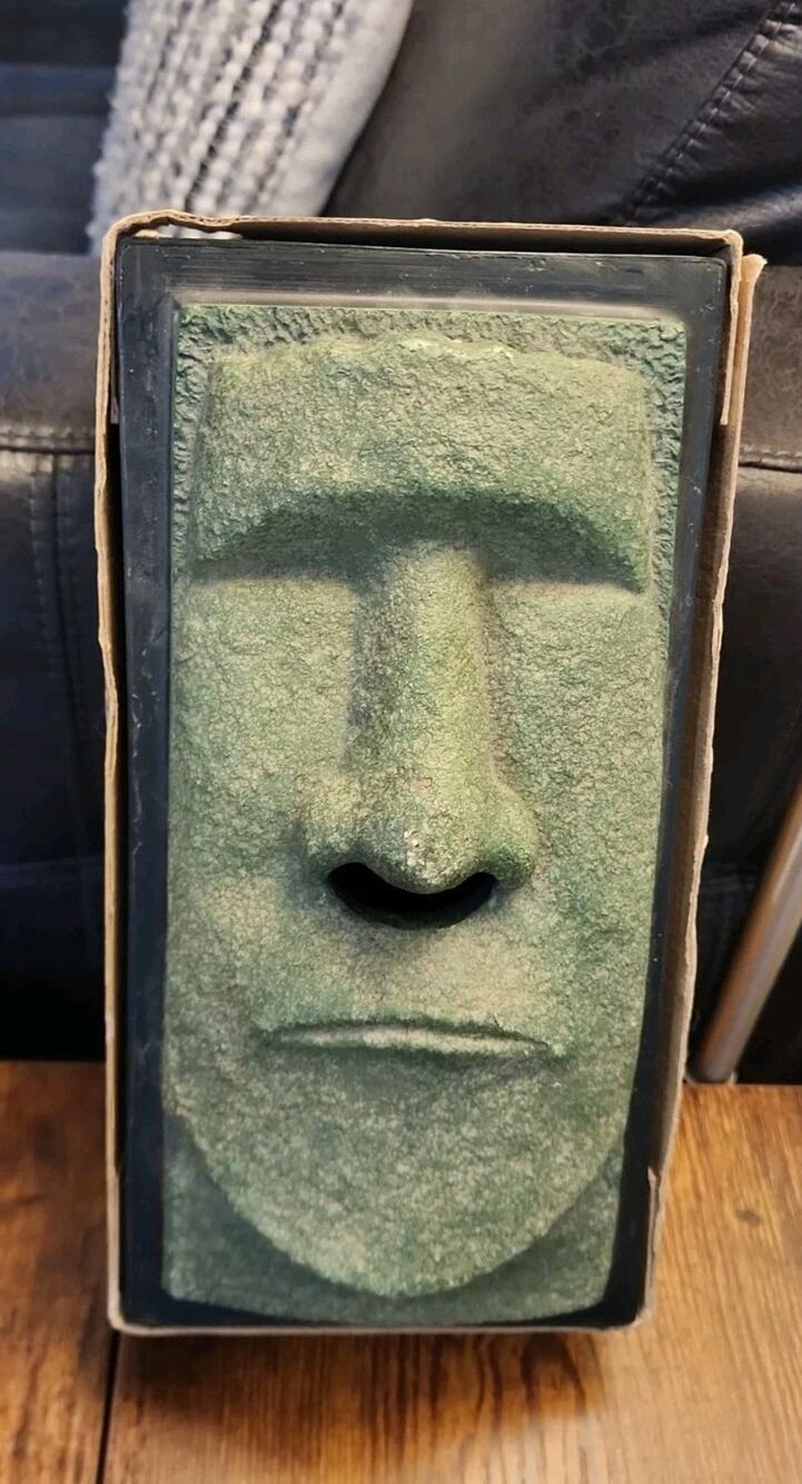 Vintage Rotary Hero Island Green Faux Stone Moai Art Deco Tissue Box Cover Tiki